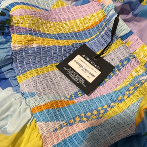 Jessie Zhao Landscape Smocked Cotton Silk Midi Dress - Picture 6 of 7